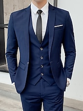 cheap Formal Suits-Black White Burgundy Men&#039;s Wedding Party/Evening Suits Solid Colored 3 Piece Formal Standard Fit Single Breasted One-button