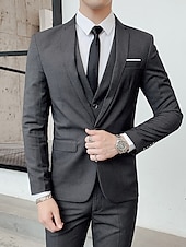 cheap Formal Suits-Black White Burgundy Men&#039;s Wedding Party/Evening Suits Solid Colored 3 Piece Formal Standard Fit Single Breasted One-button