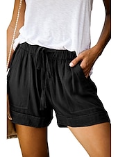 baratos Shorts de linho de algodão-Mulheres Normal Shorts inspirados em linho Calção Moda Básico Casual Curto Cintura Média Simples Bolsos Perna larga Folgado Leve Exterior Micro-Elástica Diário Feriado Streetwear Azul Claro Vermelho