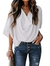 abordables Hauts de Travail pour Femmes-Chemisier Chemise Femme Violet Claire Amande Bleu Ciel Plein Manches Longues Casual basique Col V S