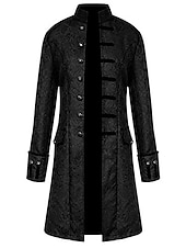 levne Pánské bundy a kabáty-Pánské Kabát Peacoat Výkon Párty a večerní akce Retro styl Jaro Podzim Speciální design Starožitný Vintage Retro Dlouhé Jacquardské středověké pánské oblečení [bílé] Jacquardské středověké pánsk