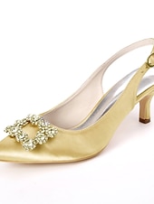 tanie Panna młoda-białe ślubne buty na obcasie typu slingback dla panny młodej – eleganckie buty ślubne ze spiczastym noskiem i klamrą z kryształkami