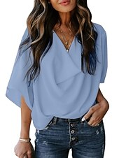 abordables Hauts de Travail pour Femmes-Chemisier Chemise Femme Violet Claire Amande Bleu Ciel Plein Manches Longues Casual basique Col V S