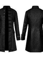 levne Pánské bundy a kabáty-Pánské Kabát Peacoat Výkon Párty a večerní akce Retro styl Jaro Podzim Speciální design Starožitný Vintage Retro Dlouhé Jacquardské středověké pánské oblečení [bílé] Jacquardské středověké pánsk