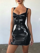 levne NY šaty-formální červené kožené oblečení na domácí párty klubové šaty nízký střih bez rukávů krátké / mini bodycon šaty spandex s elegantními šaty, které zapůsobí 2025