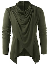 cheap Basic T shirts-men's retro knight solid heap collar long sleeve t-shirt casual loose asymmetrical punk pullover blouse tops army green