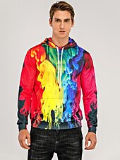 abordables Sweats à capuche pour hommes-Homme à imprimé arc-en-ciel Sweat à capuche Sweats à Capuche Sweat-shirt Sweat à capuche manche longue Sweat à capuche Capuche Décontractées 3D effet Extérieur Plein Air Vacances Jaune Violet