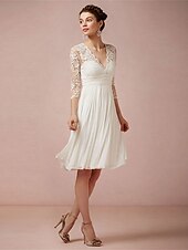 cheap Little White Dresses-Beach Wedding Reception Little White Dress Bridal Shower Dresses Sheath Square Neck Off Shoulder Long Sleeve Tea Length Tulle Bridal Suits Bridal Gowns With Solid Color dress to impress 2025