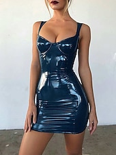 levne NY šaty-formální červené kožené oblečení na domácí párty klubové šaty nízký střih bez rukávů krátké / mini bodycon šaty spandex s elegantními šaty, které zapůsobí 2025