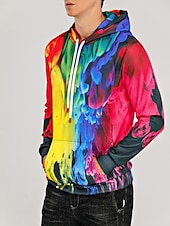 abordables Sweats à capuche pour hommes-Homme à imprimé arc-en-ciel Sweat à capuche Sweats à Capuche Sweat-shirt Sweat à capuche manche longue Sweat à capuche Capuche Décontractées 3D effet Extérieur Plein Air Vacances Jaune Violet