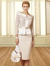 tanie Długość herbaty-Sukienka Kąpielowa Matki Panny Młodej Gość Wesele Elegancka Vintage Plus Size Szeroki Dekolt Do Kolan Satyna z Wstążką  Sznurkiem Kryształami sukienka na wyścig Derby Sukienka Dzień Wyścigu 2025