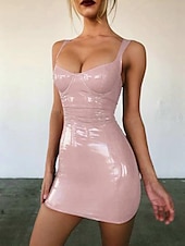 levne NY šaty-formální červené kožené oblečení na domácí párty klubové šaty nízký střih bez rukávů krátké / mini bodycon šaty spandex s elegantními šaty, které zapůsobí 2025
