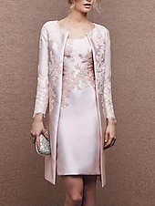 voordelige Met Jas-Twee Stuk Icetransparent Moeder van de Bruid Jurk Bruiloft Gast Kerk Elegante Plus Size Scoop Satin Kant Mouwloos Wrap Inclusief Jas Jurken met Applicaties Derby Jurk Race Dag Dress 2025