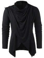 cheap Basic T shirts-men's retro knight solid heap collar long sleeve t-shirt casual loose asymmetrical punk pullover blouse tops army green