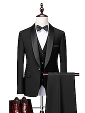 Χαμηλού Κόστους Γιορτή διακοπών-Ανδρικά Πάρτι Γάμου Σμόκιν Πάρτι Σκούρο γκρι Μαύρο Μονόχρωμο Τυπική εφαρμογή Σετ 3 τεμαχίων Μονόπετο Ενός Κουμπιού