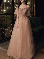 preiswerte Ballkleid-A-Linie Goldkleider Abendkleid Elegantes Kleid Formal BodenlängenÄrmellos Ein Schulter Tasche Satin mit Schulterblume Kleid zum Beeindrucken