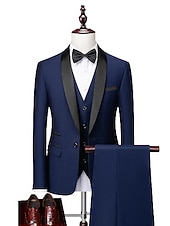 Χαμηλού Κόστους Γιορτή διακοπών-Ανδρικά Πάρτι Γάμου Σμόκιν Πάρτι Σκούρο γκρι Μαύρο Μονόχρωμο Τυπική εφαρμογή Σετ 3 τεμαχίων Μονόπετο Ενός Κουμπιού