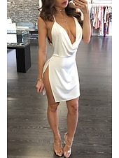cheap Bodycon Club Dresses-Women&#039;s Valentine Sexy Dress Party Dress Sundress Mini Dress Black White Army Green Sleeveless Pure Color Backless Summer Spring Halter Neck Hot Party 2023 S