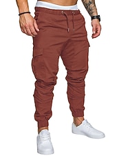 cheap Cargo Pants-Men's Joggers Cargo Pants Drawstring Beam Foot Bottoms Outdoor Street Cotton Breathable Soft Fitness Gym Workout Performance Sportswear Activewear Solid Colored Dark Grey White Black / Stretchy
