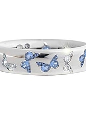 cheap Rings-rhinestone butterfly ring for women teen girls, elegant silver plated cubic zircon engagement ring, birthday anniverstay jewelry gift (blue, 6)