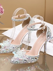 economico Invitato al matrimonio-sandali con tacco alto in strass viola da donna – eleganti scarpe da sposa con cinturino alla caviglia in cristallo