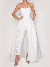 billige Buksedresser og jumpsuits-Jumpsuits Elegant Kjole Bryllupsgjest Avtagbar Uten Ermer Kjærlighet Pocket Sateng med Sløyfe(r) Overskirt 2025