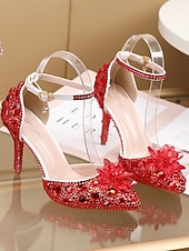 economico Invitato al matrimonio-sandali con tacco alto in strass viola da donna – eleganti scarpe da sposa con cinturino alla caviglia in cristallo