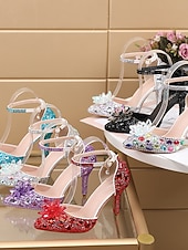 economico Invitato al matrimonio-sandali con tacco alto in strass viola da donna – eleganti scarpe da sposa con cinturino alla caviglia in cristallo