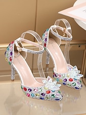 economico Invitato al matrimonio-sandali con tacco alto in strass viola da donna – eleganti scarpe da sposa con cinturino alla caviglia in cristallo
