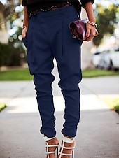 baratos calças cargo femininas-Mulheres Calças Cargo Corredor Calças Simples Básico Comprimento total Cintura Média Cor Sólida Bolsos Clássico Assimétrico Sem Elasticidade Trabalho Escritório / Carreira Preto Branco Azul Cinzento