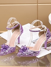 economico Invitato al matrimonio-sandali con tacco alto in strass viola da donna – eleganti scarpe da sposa con cinturino alla caviglia in cristallo