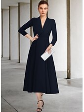 Regal Sheath V-Neck Three-Quarter Sleeve Button-Back Tea-Length Mother of the Bride Dress main image 1