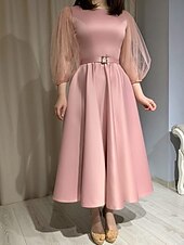 abordables Mariages &amp; Événements-Robe Soirée Cocktail Trapèze Robes de cocktail Elégant Longueur Cheville Encolure dégagée Manches 3/4 Satin Avec Ceinture / Ruban