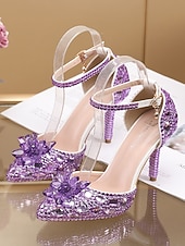 economico Invitato al matrimonio-sandali con tacco alto in strass viola da donna – eleganti scarpe da sposa con cinturino alla caviglia in cristallo