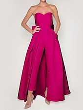 billige Buksedresser og jumpsuits-Jumpsuits Elegant Kjole Bryllupsgjest Avtagbar Uten Ermer Kjærlighet Pocket Sateng med Sløyfe(r) Overskirt 2025