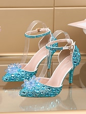 economico Invitato al matrimonio-sandali con tacco alto in strass viola da donna – eleganti scarpe da sposa con cinturino alla caviglia in cristallo