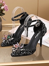 economico Invitato al matrimonio-sandali con tacco alto in strass viola da donna – eleganti scarpe da sposa con cinturino alla caviglia in cristallo