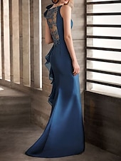 preiswerte Meerjungfrau Abendkleider-Meerjungfrau Abendkleid Elegantes Kleid Verlobung Formale Abendkleidung Bodenlänge Ärmellos Juwel Dekolleté Herbst Hochzeitsgast Stretch-Satin mit Applikationen Maskeradenkleid