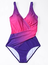 cheap One-piece swimsuits-Women&#039;s Plus Size Swimwear One Piece Bathing Suits Cheeky Swimsuit Ruched Tummy Control Beach Wear Ombre Gradient Color Sleeveless Bathing Suits