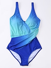 cheap One-piece swimsuits-Women&#039;s Plus Size Swimwear One Piece Bathing Suits Cheeky Swimsuit Ruched Tummy Control Beach Wear Ombre Gradient Color Sleeveless Bathing Suits