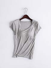 abordables T-shirts-T shirt Tee Femme Plein Couleur Pleine Intérieur Casual du quotidien T shirt Tee Manches Courtes Col Rond basique Rouge vin Taro violet Blanc d&#039;origine S