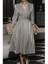 baratos Conjuntos de vestidos para mamãe-Duas Peças Linha A Longuette Vestido de convidada de casamento Vestido Para Mãe dos Noivos Manga 3/4 Decote Quadrado Elegante Vintage Tamanhos Grandes Convidado do casamento Vestidos de jaqueta com