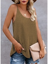 cheap Shirts-Women&#039;s Linen-Inspired Shirts Tank Top Camisole Color Block Vacation Basic Sleeveless U Neck Regular Tops Valentine&#039;s Day Causal Holiday White Pink Blue Khaki Gray Summer