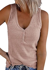 cheap Tank Tops &amp; Camis-Women&#039;s Camisole Tank Top Going Out Tops Henley Shirt Vest Plain Streetwear Basic Beach Sleeveless V Neck Regular Tops Casual Daily Holiday Buttons Black White Pink Army Green Red