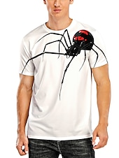 お買い得  アニマルプリントTシャツ-男性用 動物 クモ Tシャツ 半袖 Tシャツ 3Dプリント ラウンドネック シャツ デザイナー ベーシック カジュアル 日常 リネン ブラック ホワイト 夏 春 衣類 プラスサイズ S M L XL XXL 3XL 4XL