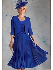 cheap With Jacket-Two Piece Mother of the Bride Dress Wedding Guest Church Elegant &amp; Luxurious Scoop Neck Tea Length Chiffon 3/4 Length Sleeve Short Jacket Dresses with Lace Ruching 2025 free custom size