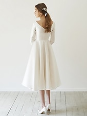 cheap Little White Dresses-Bridal Shower Wedding Dresses Vintage Simple Wedding Dresses A-Line Illusion Neck Sleeveless Tea Length Lace Bridal Gowns With Appliques Summer Wedding Party  dress to impress Fall Wedding 2025