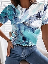 baratos Camiseta de Arte &amp; Design-camiseta feminina vintage básica geométrica abstrata estampa manga curta regular tops gola redonda diário fim de semana verde verão