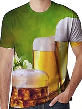 abordables Camisetas 3D-Hombre Bloque de color 3D Cerveza Camisa Camiseta Manga Corta Camiseta Escote Redondo Camisa Básico Noche Fin de semana Amarillo Verde Oscuro Verde Trébol Ropa Talla Grande S M L XL 2XL 3XL 4XL