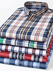 voordelige Overhemden met knopen voor heren-Voor heren Overhemd Geruit overhemd Button-down overhemd Shirt met kraag Geruit Bruiloft Werk B C D E Lange mouw Strijkijzer Lente &amp; Herfst Kleding Button-omlaag